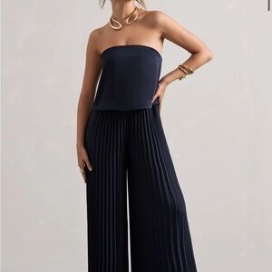 Club L London Navy Strapless Wide Leg Jumpsuit